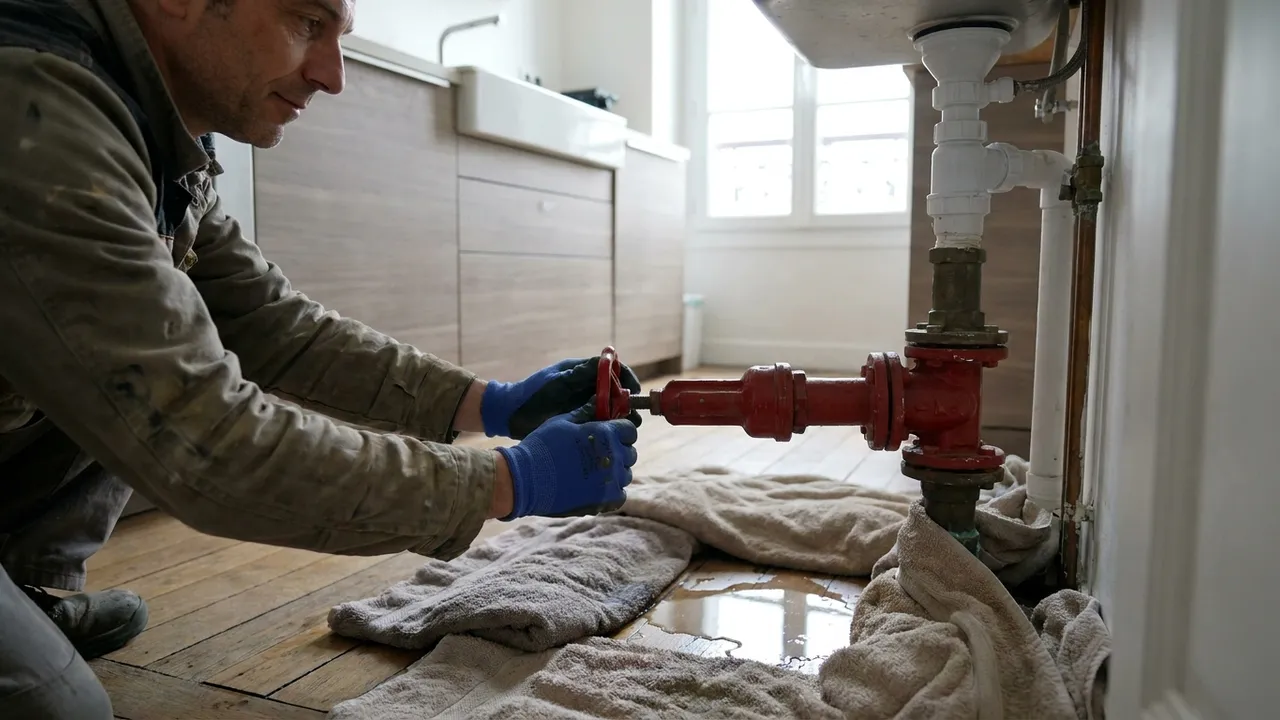 Fermeture de la vanne d'arrêt d'eau dans un appartement de Villeneuve-la-Garenne