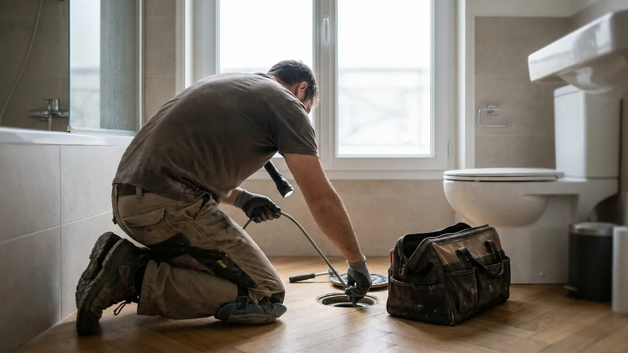 Vérification d'un siphon de salle de bain contre les odeurs dans un appartement de Villeneuve-la-Garenne